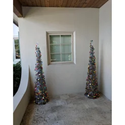 As Is Winter Lane 6' Illuminated Slim Tinsel Pop-Up Christmas Tree