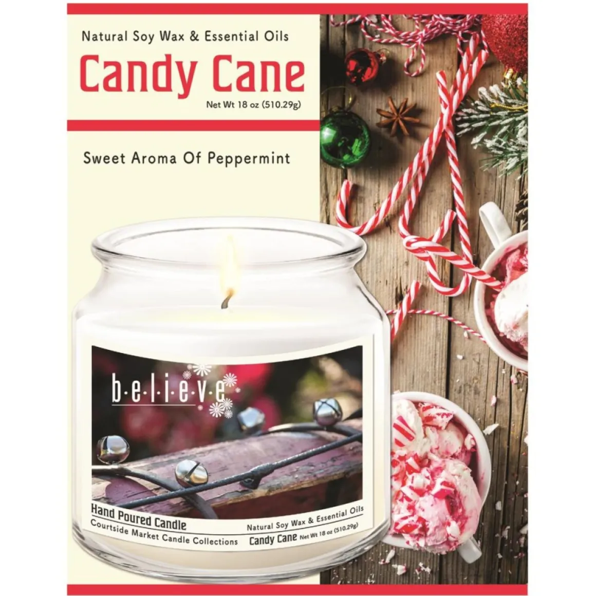 Courtside Market Soy Candle With Essential Oils & Glass Lid - Believe