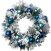 Fraser Hill Farm 24" Christmas Flocked Wreath With Blue Ornaments