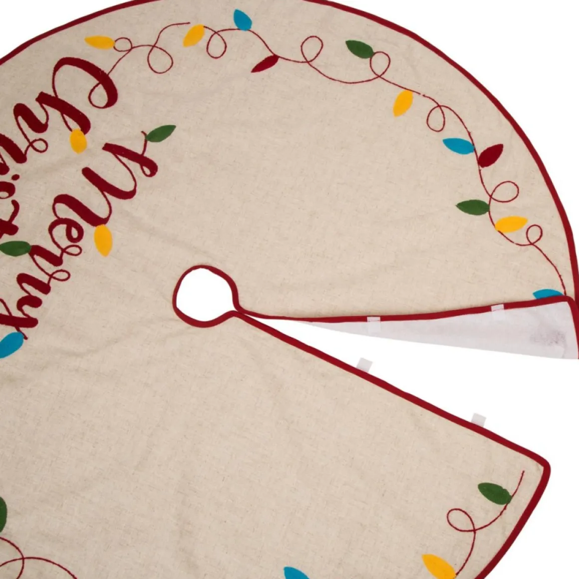 Glitzhome 48"D Merry Christmas Embroidered Linen Christmas Tree Skirt