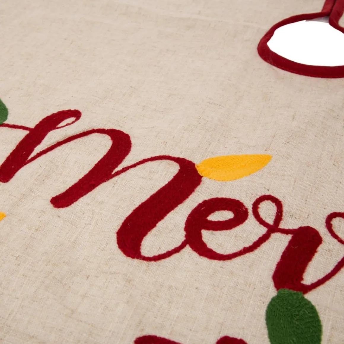 Glitzhome 48"D Merry Christmas Embroidered Linen Christmas Tree Skirt