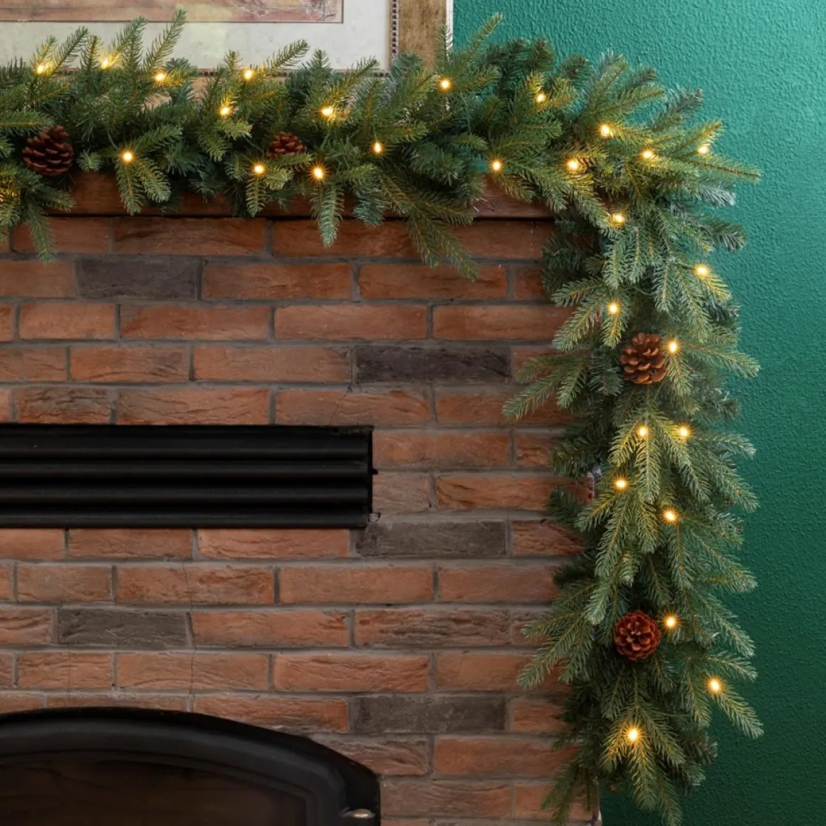 Glitzhome 2Pk 9' Pre-Lit Leds Greenery Pinecone Christmas Garland