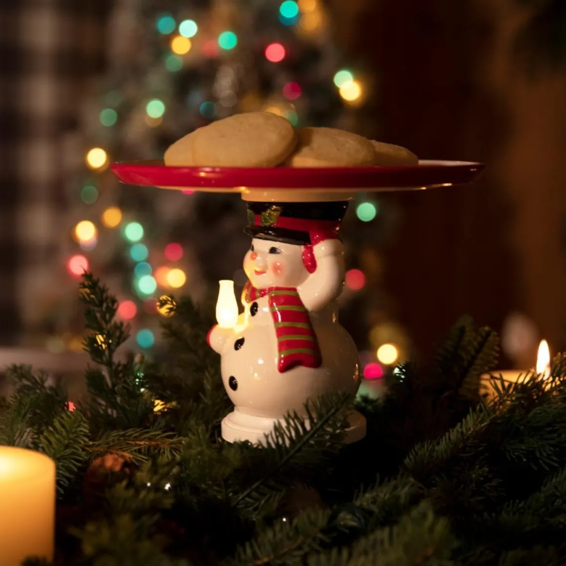 Mr. Christmas 10" Nostalgic Cake Plate - Snowman