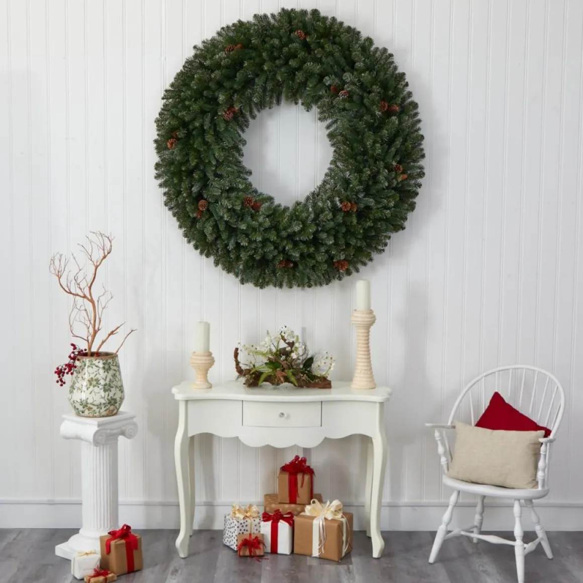 Nearly Natural 5 Ft. Giant Flocked Wreath With 280 Multicolor Lights