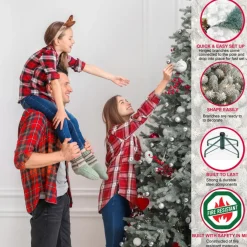 Puleo Intl. 7.5' Pre-Lit Royal Fraser Fir Flocked Tree W/ Memory Tips
