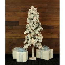 Snowy Alpine Tree With Clear Lights